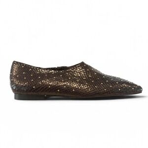 ME+EM Brown Studded Lizard Skin Square Toe Loafers Size 38.5